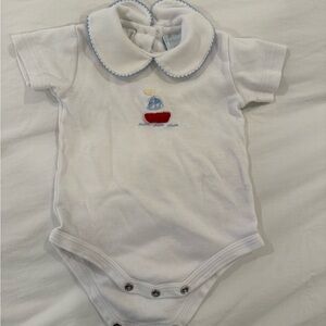 Little English White Onesie Bodysuit with Sailboat Design